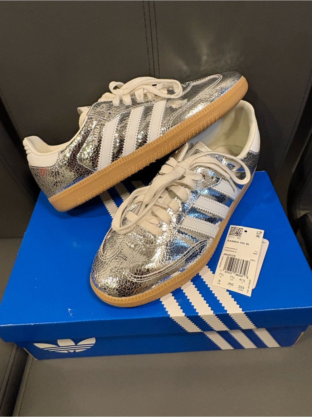 adidas Samba OG W White with Silver Snakeskin Accent - Picture 2 of 3